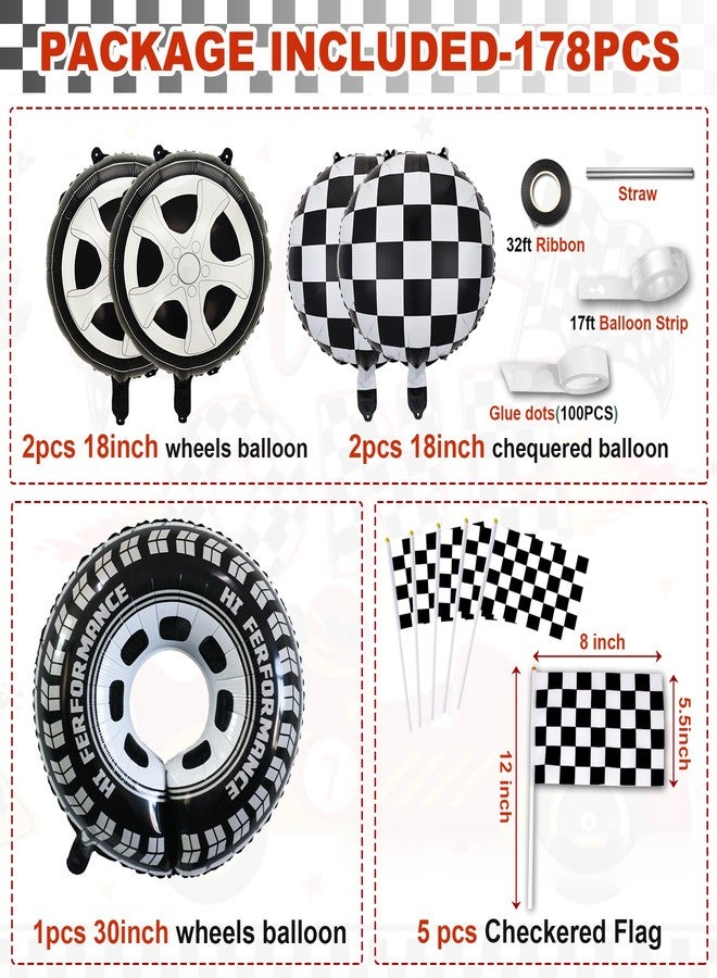 HEPAPATE Race Car Birthday Party Balloons Arch Kit,179pcs Race Car Party Decorations Red yellow black and blue & Checkered Flag & Wheels Foil Balloon for Boys Racing car Theme Two Fast Party Supplies - Image 2